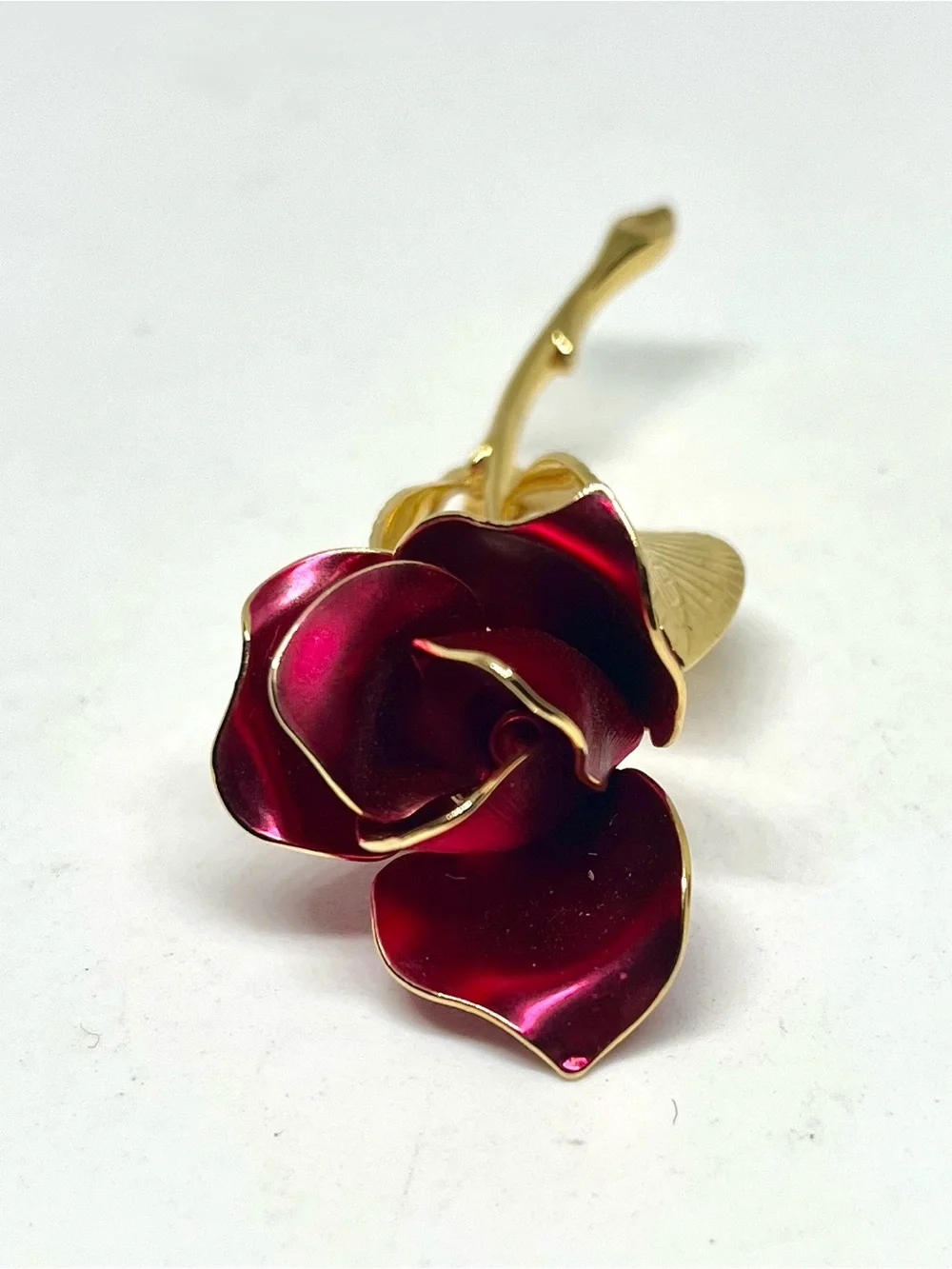 Vintage Cerritos Gold-Plated Red Rose Brooch -